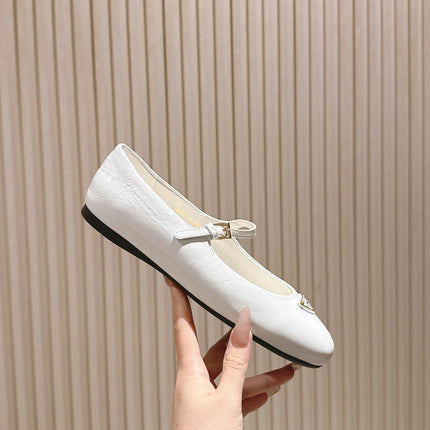 PRADA 25S BALLERINAS IN WHITE CALFSKIN GLOSSY