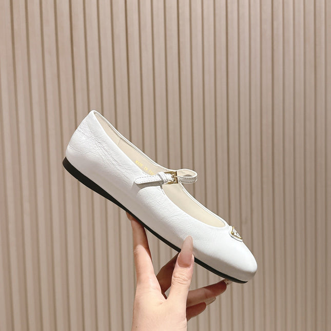 PRADA 25S BALLERINAS IN WHITE CALFSKIN GLOSSY