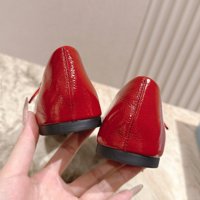 PRADA 25S BALLERINAS IN RED WINE CALFSKIN GLOSSY