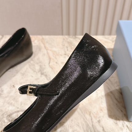 PRADA 25S BALLERINAS IN BLACK CALFSKIN GLOSSY