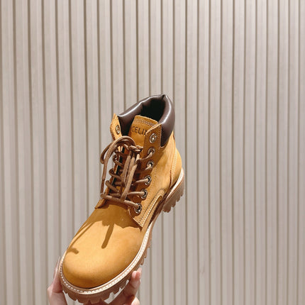 CELINE 25S MARTIN BOOTS IN MEDIUM ORANGE CALFSKIN