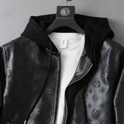LV HOODED JACKET IN BLACK EMBOSSED CALFSKIN AND COTTON 239057
