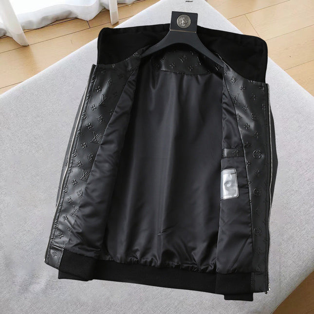 LV HOODED JACKET IN BLACK EMBOSSED CALFSKIN AND COTTON 239057