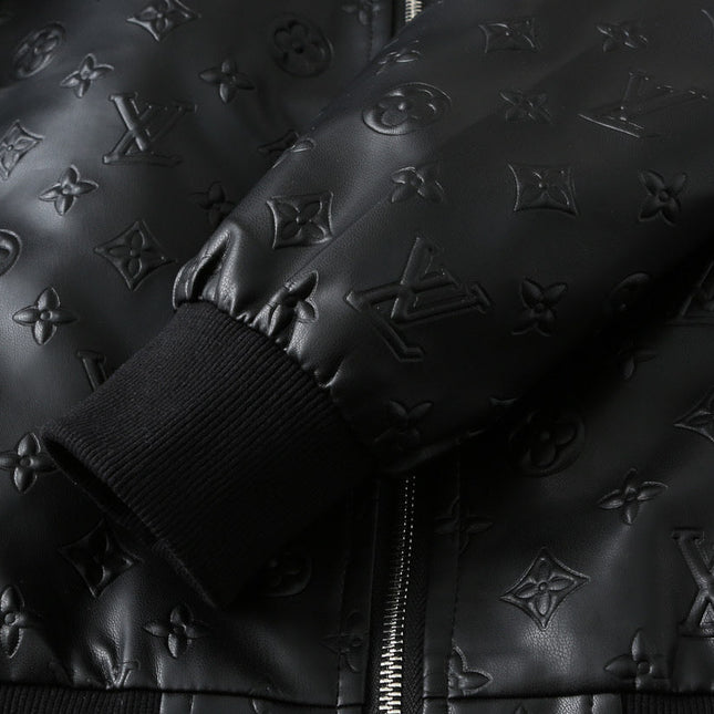 LV HOODED JACKET IN BLACK EMBOSSED CALFSKIN AND COTTON 239057