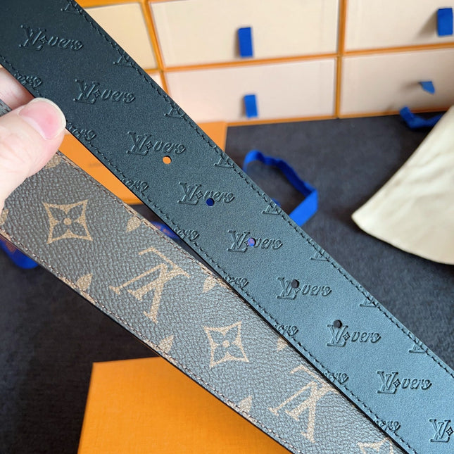 BELT 40MM IN BROWN GRAINED CALFSKIN EMBOSSED LOGO GOLD BUCKLE