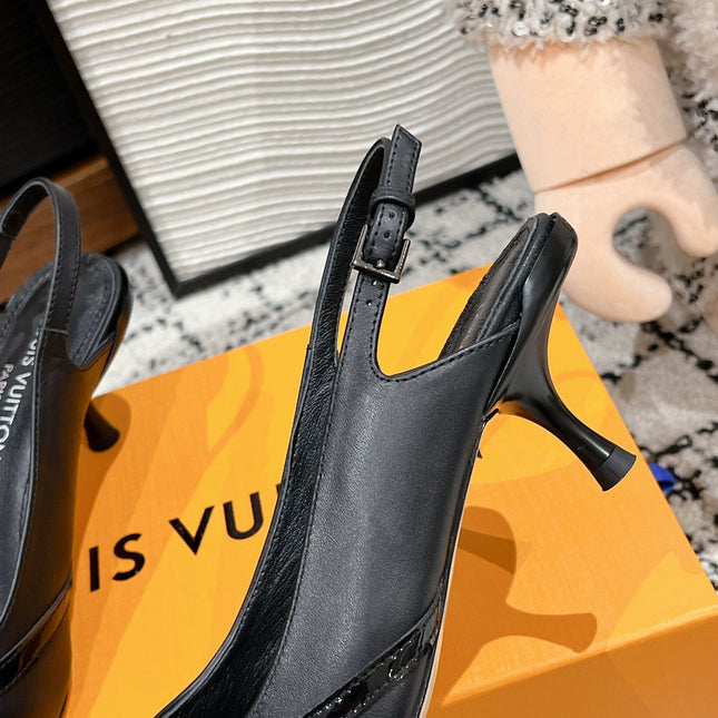 HIGH HEEL 4 CM SLINGBACKS IN BLACK CALFSKIN