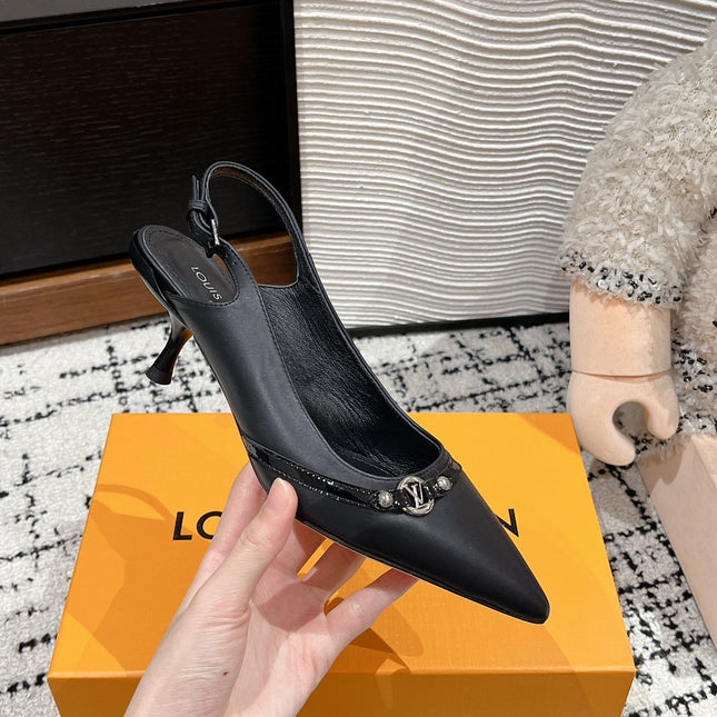 HIGH HEEL 4 CM SLINGBACKS IN BLACK CALFSKIN