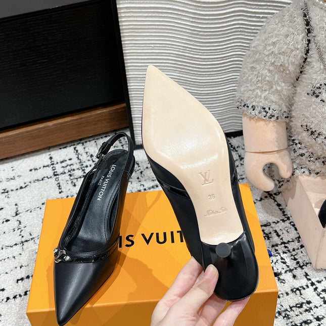 HIGH HEEL 4 CM SLINGBACKS IN BLACK CALFSKIN