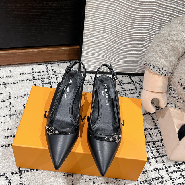 HIGH HEEL 4 CM SLINGBACKS IN BLACK CALFSKIN