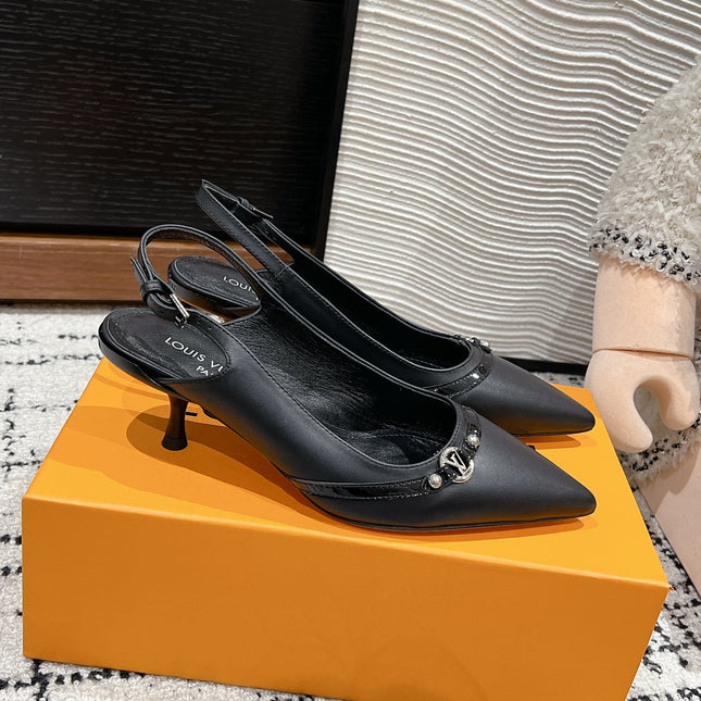 HIGH HEEL 4 CM SLINGBACKS IN BLACK CALFSKIN