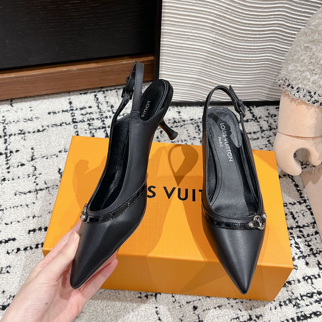 HIGH HEEL 4 CM SLINGBACKS IN BLACK CALFSKIN