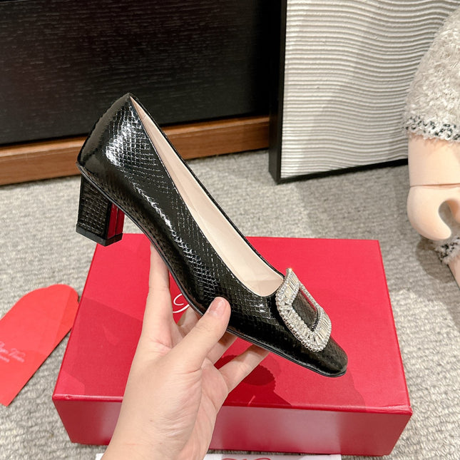 BELLE VIVIER PUMPS IN BLACK LIZARD EMBOSSED CALFSKIN