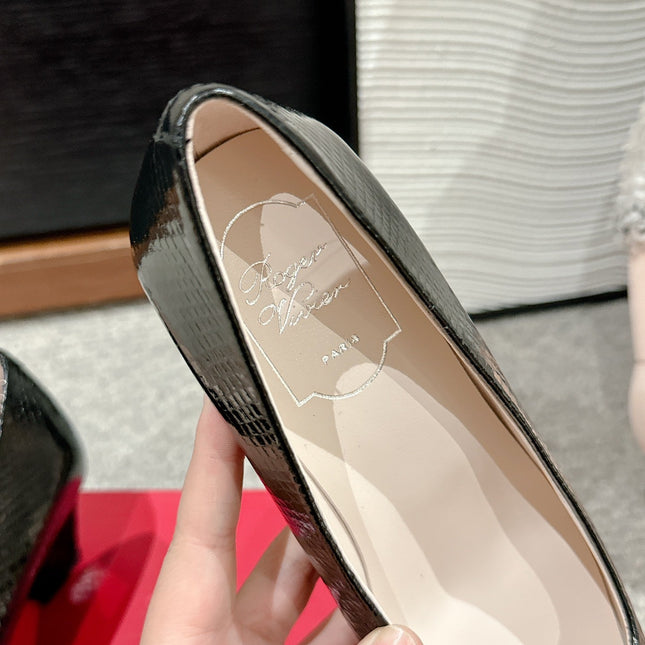 BELLE VIVIER PUMPS IN BLACK LIZARD EMBOSSED CALFSKIN