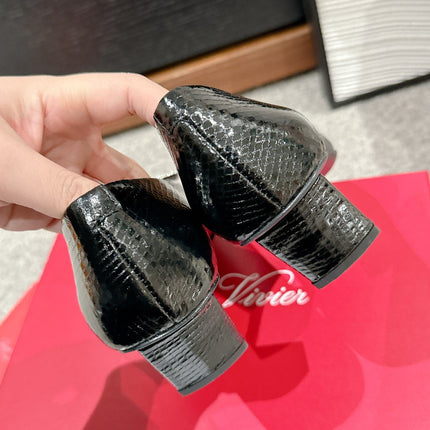 BELLE VIVIER PUMPS IN BLACK LIZARD EMBOSSED CALFSKIN