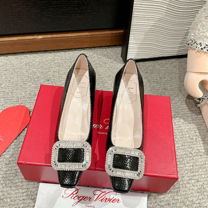 BELLE VIVIER PUMPS IN BLACK LIZARD EMBOSSED CALFSKIN