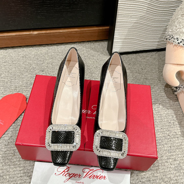 BELLE VIVIER PUMPS IN BLACK LIZARD EMBOSSED CALFSKIN