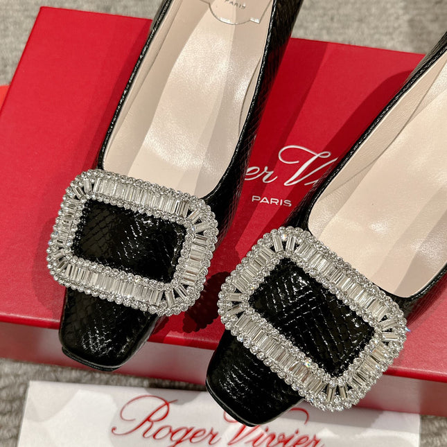 BELLE VIVIER PUMPS IN BLACK LIZARD EMBOSSED CALFSKIN