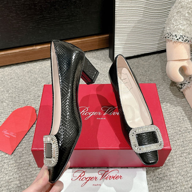 BELLE VIVIER PUMPS IN BLACK LIZARD EMBOSSED CALFSKIN