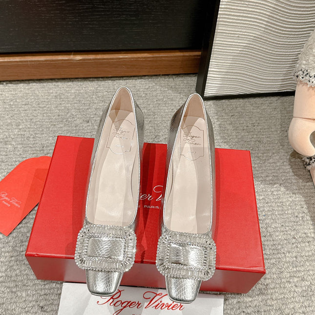 BELLE VIVIER PUMPS IN SILVER METALLIC LIZARD EMBOSSED CALFSKIN