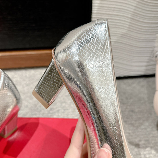 BELLE VIVIER PUMPS IN SILVER METALLIC LIZARD EMBOSSED CALFSKIN