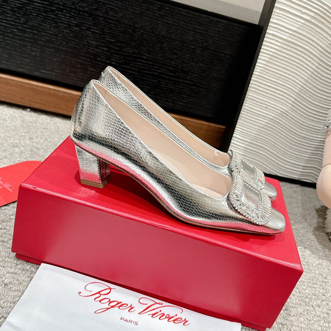 BELLE VIVIER PUMPS IN SILVER METALLIC LIZARD EMBOSSED CALFSKIN
