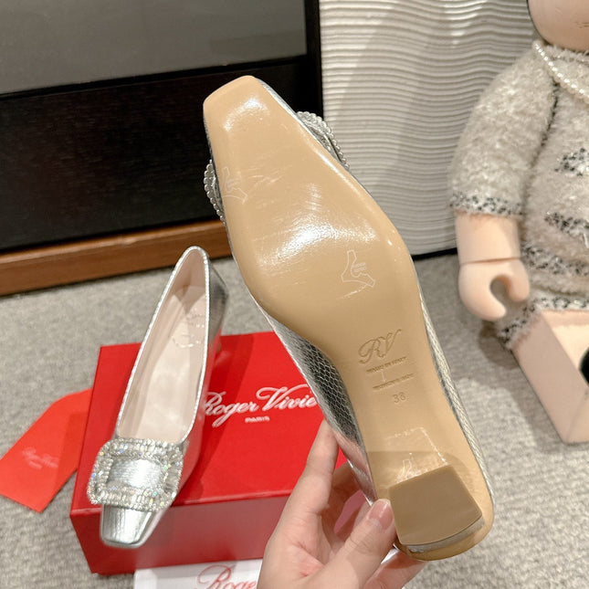 BELLE VIVIER PUMPS IN SILVER METALLIC LIZARD EMBOSSED CALFSKIN