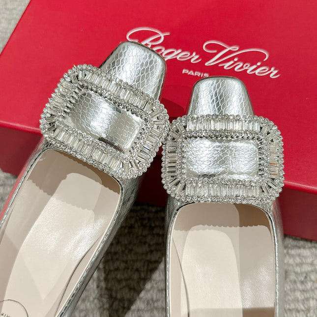 BELLE VIVIER PUMPS IN SILVER METALLIC LIZARD EMBOSSED CALFSKIN
