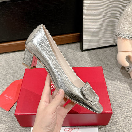 BELLE VIVIER PUMPS IN SILVER METALLIC LIZARD EMBOSSED CALFSKIN