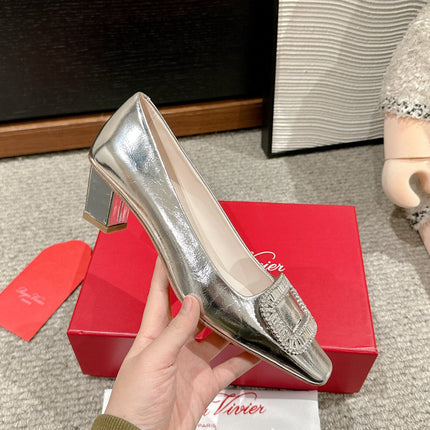 BELLE VIVIER PUMPS IN SILVER METALLIC CALFSKIN