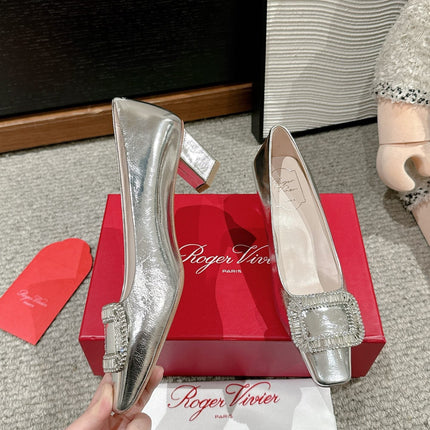 BELLE VIVIER PUMPS IN SILVER METALLIC CALFSKIN