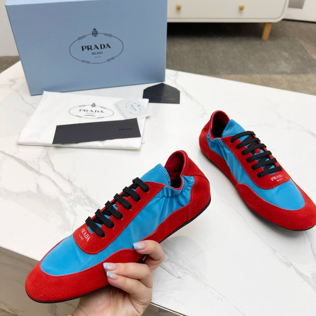 COLLAPSE SNEAKERS IN RED SUEDE AND SKY BLUE NYLON