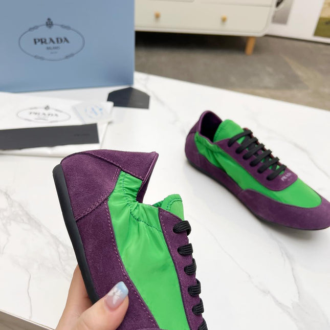 COLLAPSE SNEAKERS IN PURPLE SUEDE AND GREEN NYLON