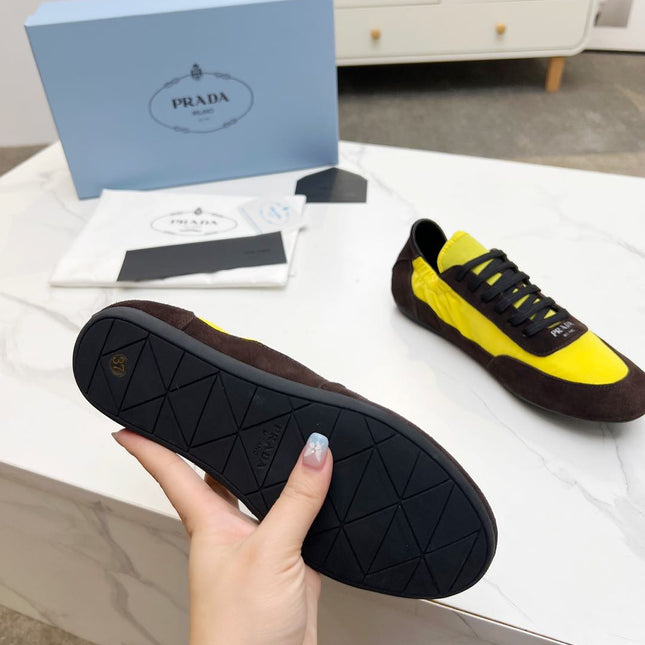 COLLAPSE SNEAKERS IN CHOCOLATE SUEDE AND YELLOW NYLON