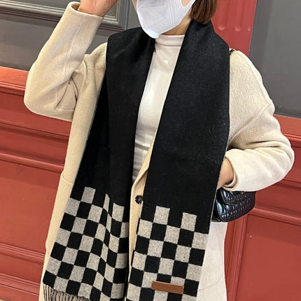 DAMIER SCARF 180 CM IN BLACK MIX WHITE CASHMERE 388315