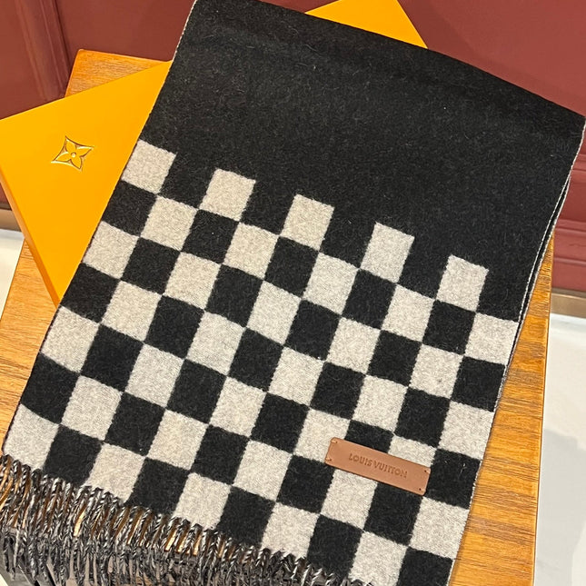 DAMIER SCARF 180 CM IN BLACK MIX WHITE CASHMERE 388315