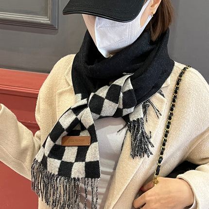 DAMIER SCARF 180 CM IN BLACK MIX WHITE CASHMERE 388315