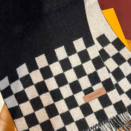 DAMIER SCARF 180 CM IN BLACK MIX WHITE CASHMERE 388315