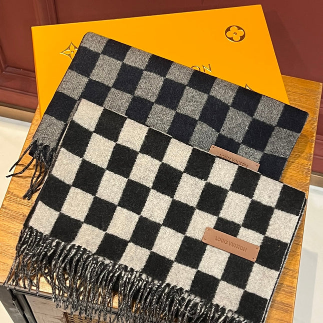 DAMIER SCARF 180 CM IN BLACK MIX WHITE CASHMERE 388315
