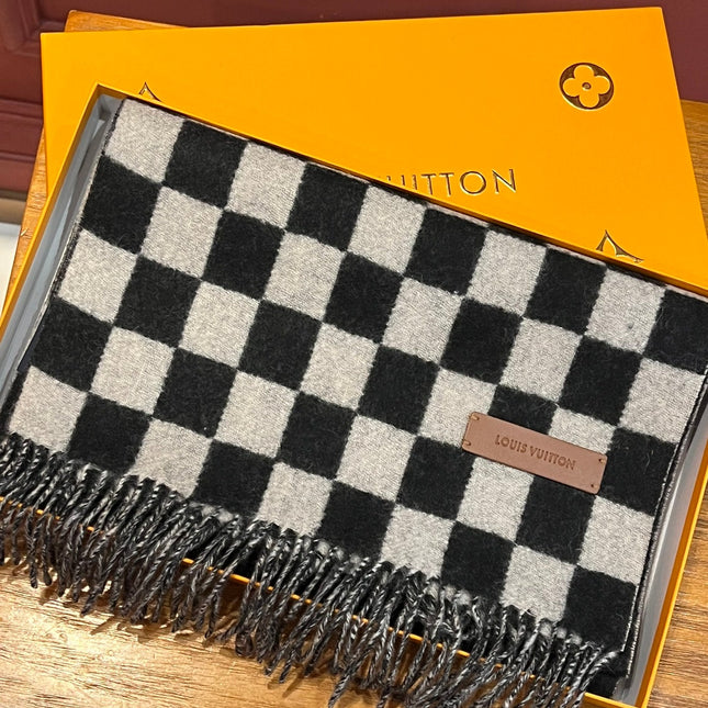 DAMIER SCARF 180 CM IN BLACK MIX WHITE CASHMERE 388315