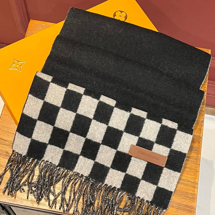 DAMIER SCARF 180 CM IN BLACK MIX WHITE CASHMERE 388315