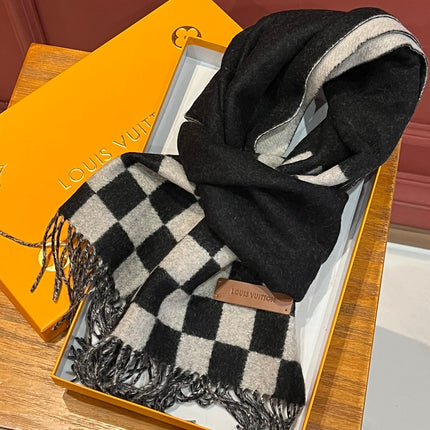 DAMIER SCARF 180 CM IN BLACK MIX WHITE CASHMERE 388315