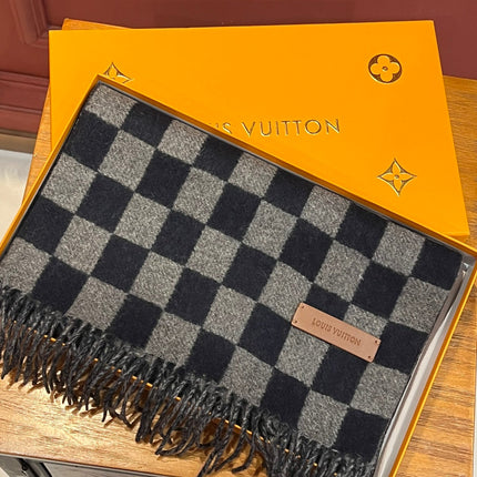 DAMIER SCARF 180 CM IN MIDNIGHT BLUE MIX GRAY CASHMERE 388316