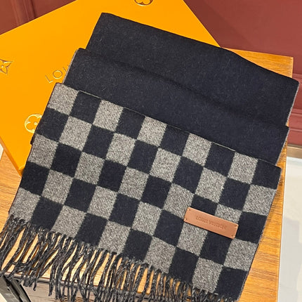 DAMIER SCARF 180 CM IN MIDNIGHT BLUE MIX GRAY CASHMERE 388316