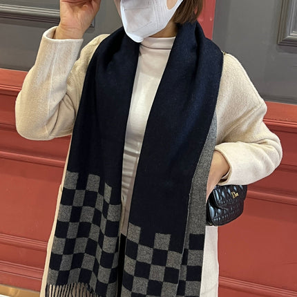 DAMIER SCARF 180 CM IN MIDNIGHT BLUE MIX GRAY CASHMERE 388316