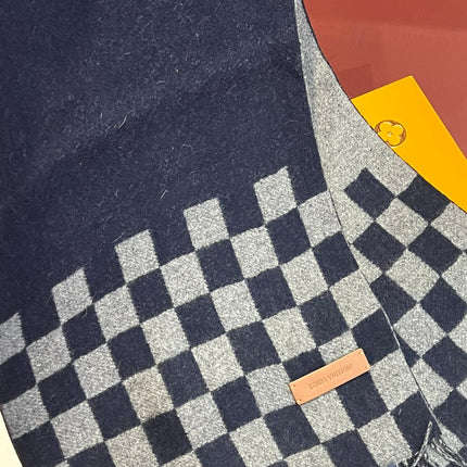 DAMIER SCARF 180 CM IN MIDNIGHT BLUE MIX GRAY CASHMERE 388316