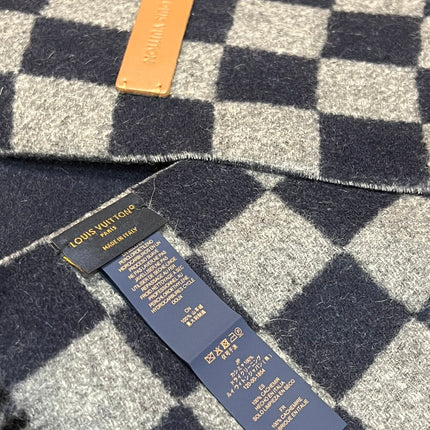 DAMIER SCARF 180 CM IN MIDNIGHT BLUE MIX GRAY CASHMERE 388316