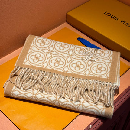 FLOWER MONOGRAM SCARF 180 CM IN TORTILLA BROWN MIX WHITE CASHMERE 388304