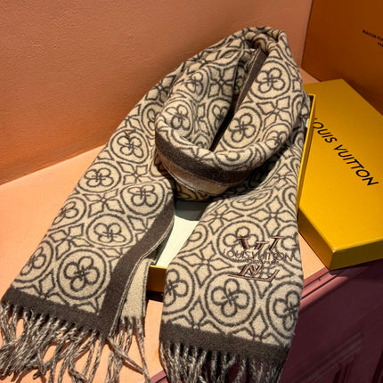 FLOWER MONOGRAM SCARF 180 CM IN MEDIUM BROWN CASHMERE 388306