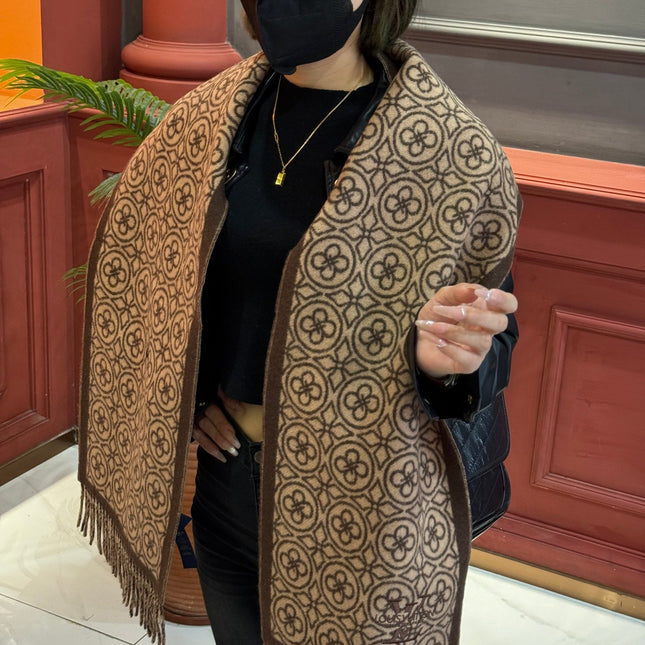 FLOWER MONOGRAM SCARF 180 CM IN MEDIUM BROWN CASHMERE 388306
