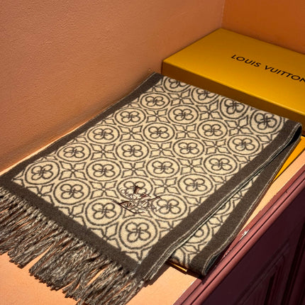 FLOWER MONOGRAM SCARF 180 CM IN MEDIUM BROWN CASHMERE 388306